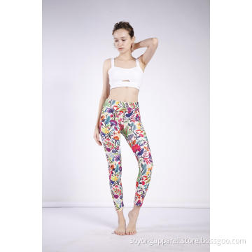 Ladies Floral Printed High Waist High Elastic leggings
